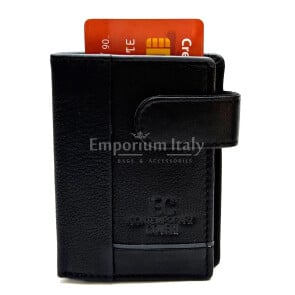 Portafoglio in vera pelle e porta carte di credito in alluminio, da uomo ARMO con BLOCCO RFID, colore NERO, CHIAROSCURO. 