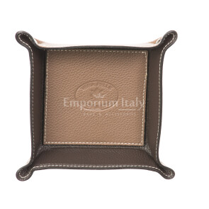 Mens / ladies leather pocket emptier CHIAROSCURO mod HARRY, DARK GREY / DARK BROWN, Made in Italy.