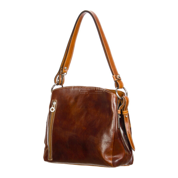 ORNELLA : borsa donna a spalla in cuoio, colore : MARRONE/MIELE, Made in Italy