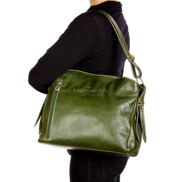 ORNELLA : borsa donna a spalla in cuoio, colore : VERDE, Made in Italy