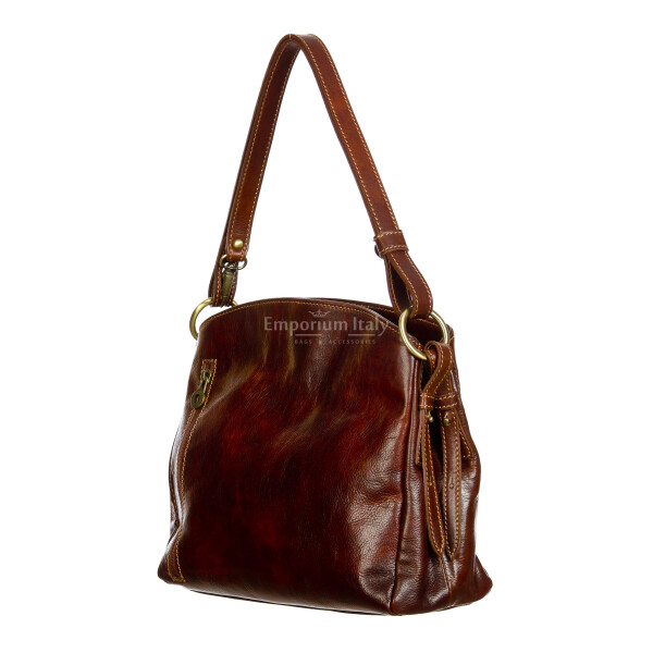 ORNELLA : borsa donna a spalla in cuoio, colore : MARRONE, Made in Italy