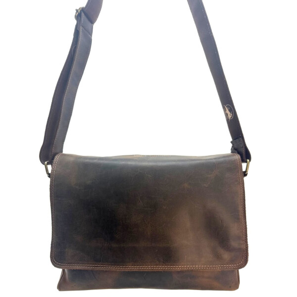Borsa a tracolla da uomo in vera pelle nabuk GIOELE, colore MARRONE, CHIAROSCURO, Made in Italy