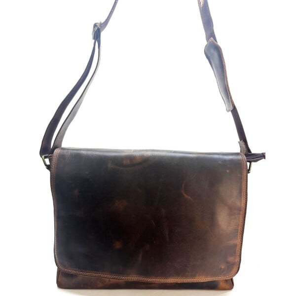 Borsa a tracolla da uomo in vera pelle nabuk NICOLO', colore MARRONE, CHIAROSCURO, Made in Italy