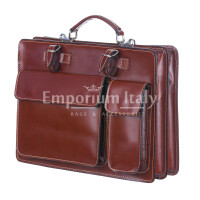 Work / Office genuine leather bag, mod. ALEX maxi, colour BROWN, with shoulder strap, CHIAROSCURO, Made in Italy.