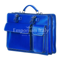 Cartella ufficio / lavoro in vera pelle CHIAROSCURO mod. ALEX maxi, colore CELESTE, tracolla regolabile, Made in Italy,  adatta a computer Pc portatile 13/14 pollici, brochure grandi, cartelle e fogli formato A4