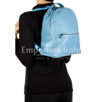 Monte NEVIS : ladies backpack, soft leather, color : LIGHT BLUE, Made in Italy