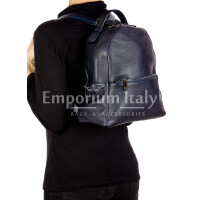 Monte NEVIS : ladies backpack, soft leather, color : BLUE, Made in Italy