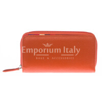 Ladies wallet in genuine traditional leather SANTINI mod CAMOMILLA color ORANGE, Made in Italy.