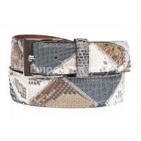 Python belt TRIPOLI C36, CITES certified, BLUE/WHITE/BROWN, CHIAROSCURO, MADE in Italy