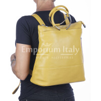 Soft genuine buffered leather backpack for woman MONTE NERONE, YELLOW OCHRE, CHIAROSCURO, MADE IN ITALY