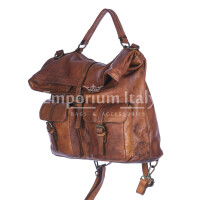 Genuine aged vintage leather backpack for woman MONTE MILETTO, HONEY, CHIARO SCURO, MADE IN ITALY