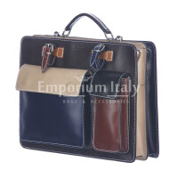 ELVI MAXI: офисный портфель / деловая сумка из кожи CHIAROSCURO цвет МНОГОЦВЕТНАЯ с темно-коричневой основой, с плечевым ремнем, Made in Italy.
