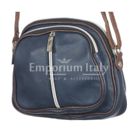 Crossbody bag for woman in genuine full grain leather, GIUSY, BLUE, CHIARO SCURO, MADE IN ITALY