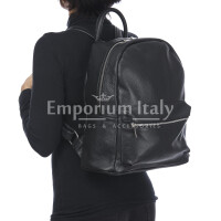 Genuine leather backpack for woman BERNINA , BLACK, CHIAROSCURO, MADE IN ITALY