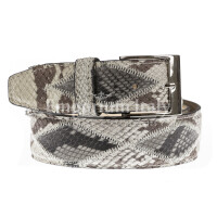 BRUXELLES: man's belt in python leather, two-tone diamond pattern, CITES certificate, color: BEIGE/BROWN/BLACK, Made in Italy