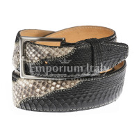 LAGOS: man's belt in python leather, CITES, color: BEIGE / BLACK, Made in Italy