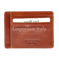 Genuine leather credit card holder unisex HONG KONG, HONEY colour, CHIAROSCURO, MADE IN ITALY
