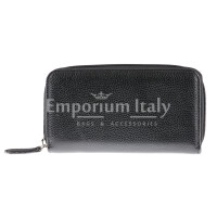 Ladies wallet in genuine traditional leather SANTINI mod CAMOMILLA color BLACK, Made in Italy.