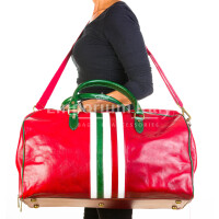 Mens / ladies travel bag in genuine leather CHIAROSCURO mod. TIMAVO MAXI, RED, tricolour italian flag Made in Italy.