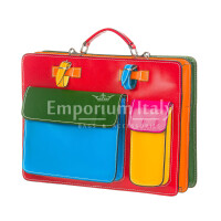 Mens / Ladies bag buffered real leather mod. ELVI XXL, MULTICOLOR red base with shoulder strap, CHIAROSCURO, Made in Italy.
