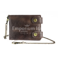 GUBBIO: men's wallet with chain, in leather, color: DARCK BROWN, Made in Italy.