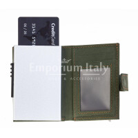 Genuine leather wallet and aluminium credit-card holder for man ELMAS, RFID blocking, GREEN colour, CHIAROSCURO.