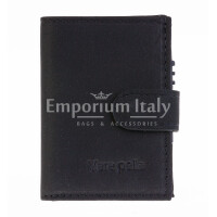 Genuine leather wallet and aluminium credit-card holder for man ELMAS, RFID blocking, BLACK colour, CHIAROSCURO.