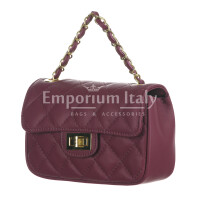  Genuine leather shoulder bag CHARLOTTE, color WINE, CHIAROSCURO, MADE IN ITALY