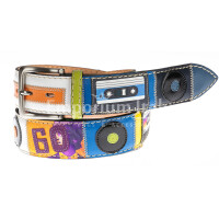 Genuine leather belt for man KINGSTON DISCO MUSIC, color MULTICOLOR, hand-sewn 60s with musical details, SANTINI, MADE IN ITALY