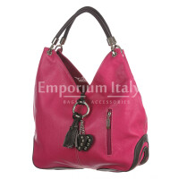 Ladies bag genuine leather mod. BONELLA big, color fuchsia, CHIAROSCURO, Made in Italy