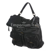 Genuine aged vintage leather backpack for woman MONTE MILETTO, BLACK, CHIAROSCURO, MADE IN ITALY