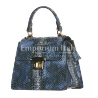 Genuine leather bag EVELINA, color BLUE, CHIAROSCURO, MADE IN ITALY