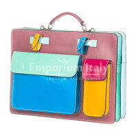 ELVI XXL: офисный портфель / деловая сумка из кожи CHIAROSCURO цвет МНОГОЦВЕТНАЯ на pозовoй основе, с плечевым ремнем,  Made in Italy.