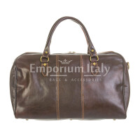 Genuine full grain leather travel bag NILO SMALL, DARK BROWN, CHIAROSCURO, MADE in Italy