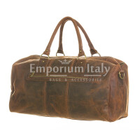 Genuine nubuk leather travel bag DRAGONE MAXI, BROWN, with zip, CHIAROSCURO, Made in Italy