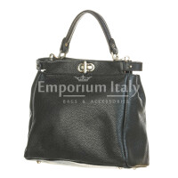  Genuine leather handbag for woman ATENA, BLACK colour, CHIARO SCURO, MADE IN ITALY