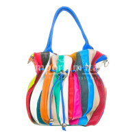 Women's bag in genuine leather mod. SABRINA color MULTICOLOR - light blue handles, CHIAROSCURO, Made in Italy