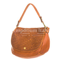 Shoulder bag for woman DARIA, soft aged genuine leather, HONEY colour, VINTAGE, CHIAROSCURO, Made in Italy