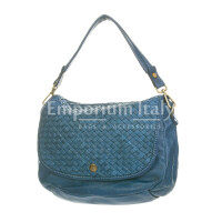 Shoulder bag for woman DARIA, soft aged genuine leather, BLUE colour, VINTAGE, CHIAROSCURO, Made in Italy