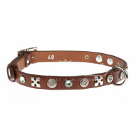 ZORRO dog collar in genuine leather, BROWN color, with studs, CHIAROSCURO, Made in Italy