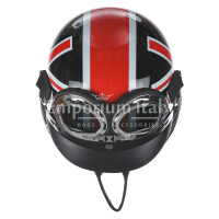 Borsa zaino Eros casco con tracolla, Cosplay Steampunk, ecopelle, colore bandiera britannica, ARIANNA DINI DESIGN