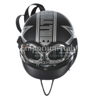 Borsa zaino Eros casco con tracolla, Cosplay Steampunk, ecopelle, colore nero e girgio, ARIANNA DINI DESIGN