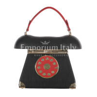 Telephone Penelope bag with shoulder strap, Cosplay Steampunk Style, eco-leather, black/red color, ARIANNA DINI DESIGN