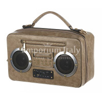 Radio Musical bag with working speakers with shoulder strap, Cosplay Steampunk Style, eco-leather, beige color, ARIANNA DINI DESIGN