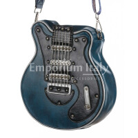 Borsa Guitar Lorien con tracolla, Cosplay Steampunk, in ecopelle, forma chitarra, colore blu, ARIANNA DINI DESIGN