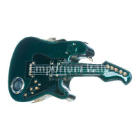 Borsa Guitar Shana con casse funzionanti, con tracolla, Cosplay Steampunk, ecopelle, forma chitarra, colore verde, ARIANNA DINI DESIGN