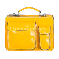 Office bag buffered real leather mod. ALEX small, colour YELLOW, with shoulder strap. Ideal measure for medium size tablet/working agenda