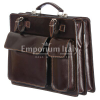 Work / Office genuine leather bag, mod. ALEX maxi, colour DARK BROWN, with shoulder strap, CHIAROSCURO, Made in Italy.