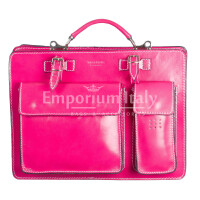 Work / Office genuine leather bag CHIAROSCURO mod. ALEX medium, colour FUCHSIA, with shoulder strap, Made in Italy. Ideal measure for medium size tablet/working agenda