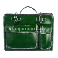 Work / Office genuine leather bag CHIAROSCURO mod. ALEX medium, colour GREEN, with shoulder strap, Made in Italy. Ideal measure for medium size tablet/working agenda